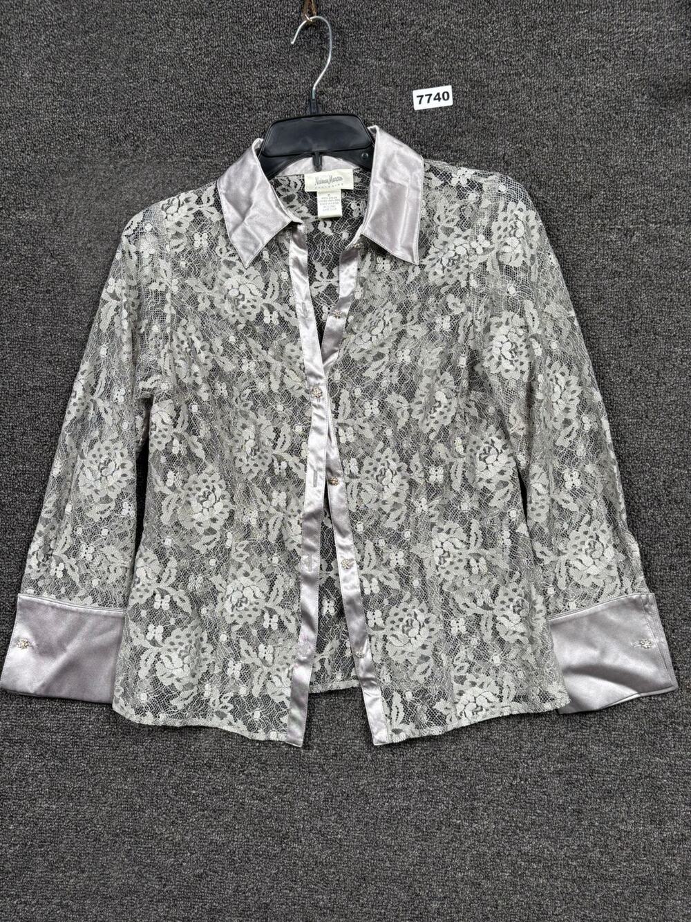 VTG Neiman Marcus Exclusive Gray Lace Voile Jacket Bridal Womens 6 Long Sleeve